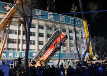 Sinkhole swallows bus